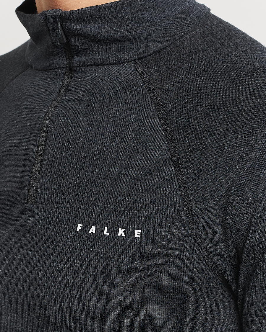 Heren | Truien | Falke Sport | Long Sleeve Wool Tech Half Zip Shirt Black