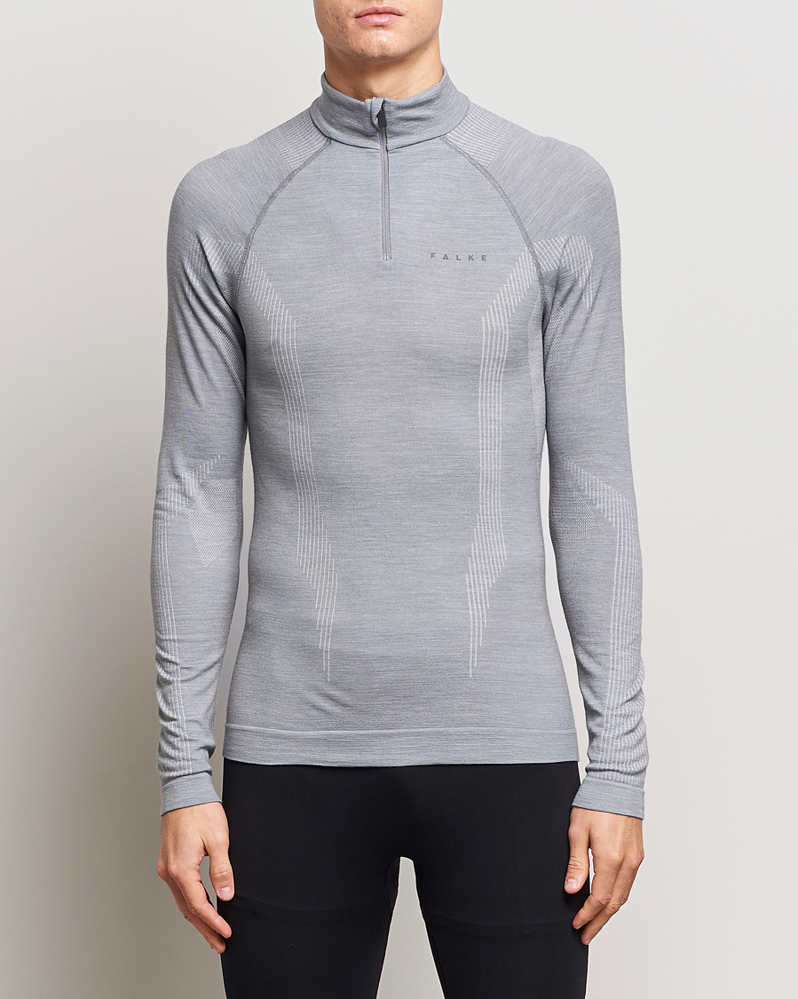 Heren | Truien | Falke Sport | Falke Long Sleeve Wool Tech half Zip Shirt Grey Heather