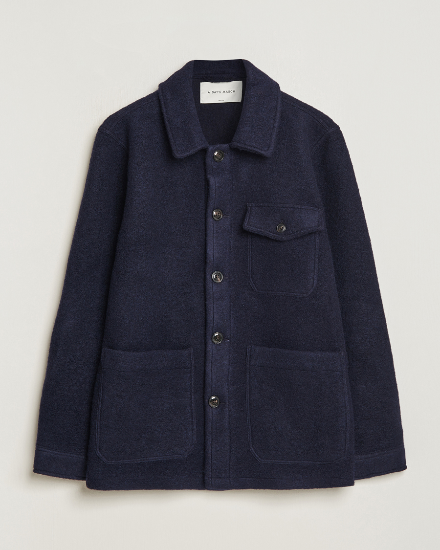 Heren | Overhemden | A Day's March | Chaumont Heavy Wool Overshirt Navy