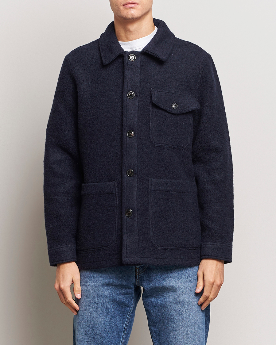 Heren | Overhemden | A Day's March | Chaumont Heavy Wool Overshirt Navy