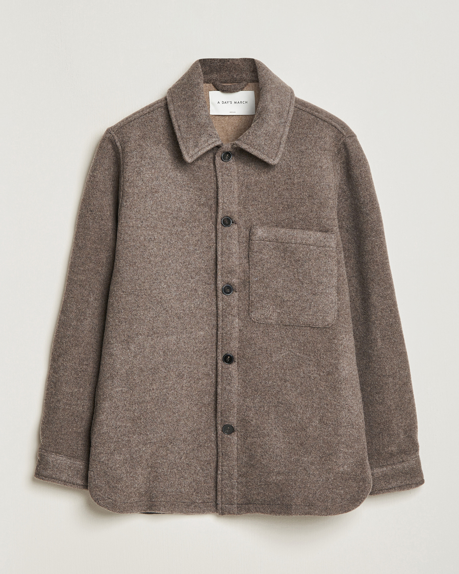 Heren | Overhemden | A Day's March | Epernay Wool Overshirt Taupe