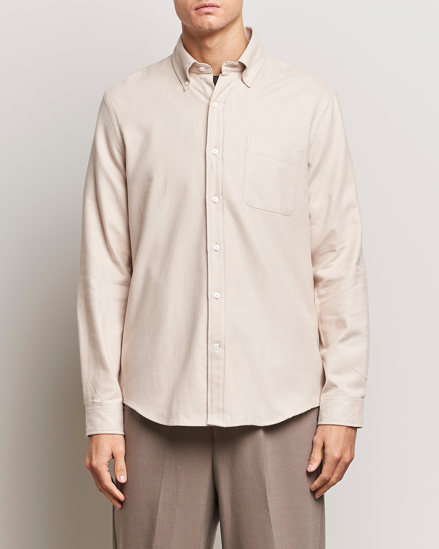 Heren | Sale | A Day's March | Moorgate Light Flanell Shirt Taupe Melange