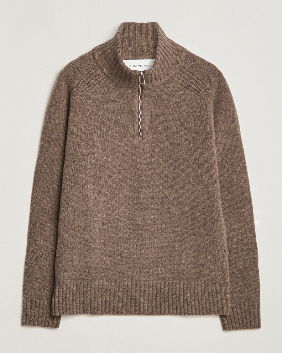 Heren | Truien | A Day's March | Cullen Half-Zip Lambswool Sweater Dark Taupe