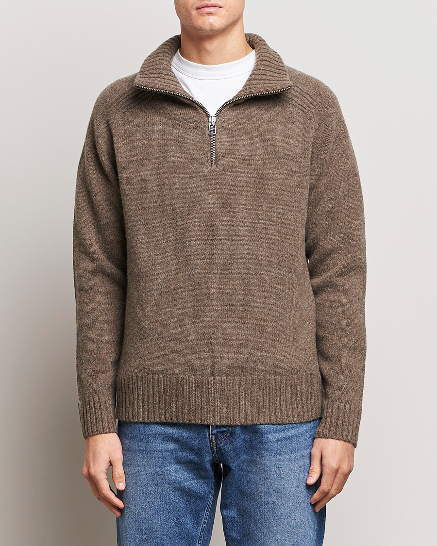 Heren | Truien | A Day's March | Cullen Half-Zip Lambswool Sweater Dark Taupe