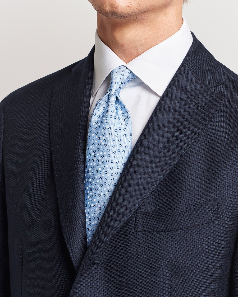 Heren | E. Marinella | E. Marinella | 3-Fold Printed Silk Tie Light Blue