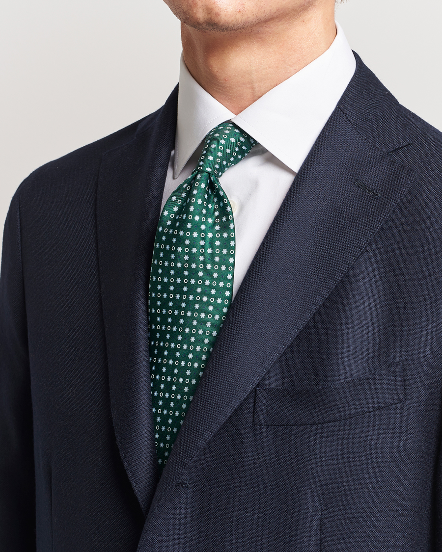 Heren | Italian Department | E. Marinella | 3-Fold Printed Silk Tie Dark Green