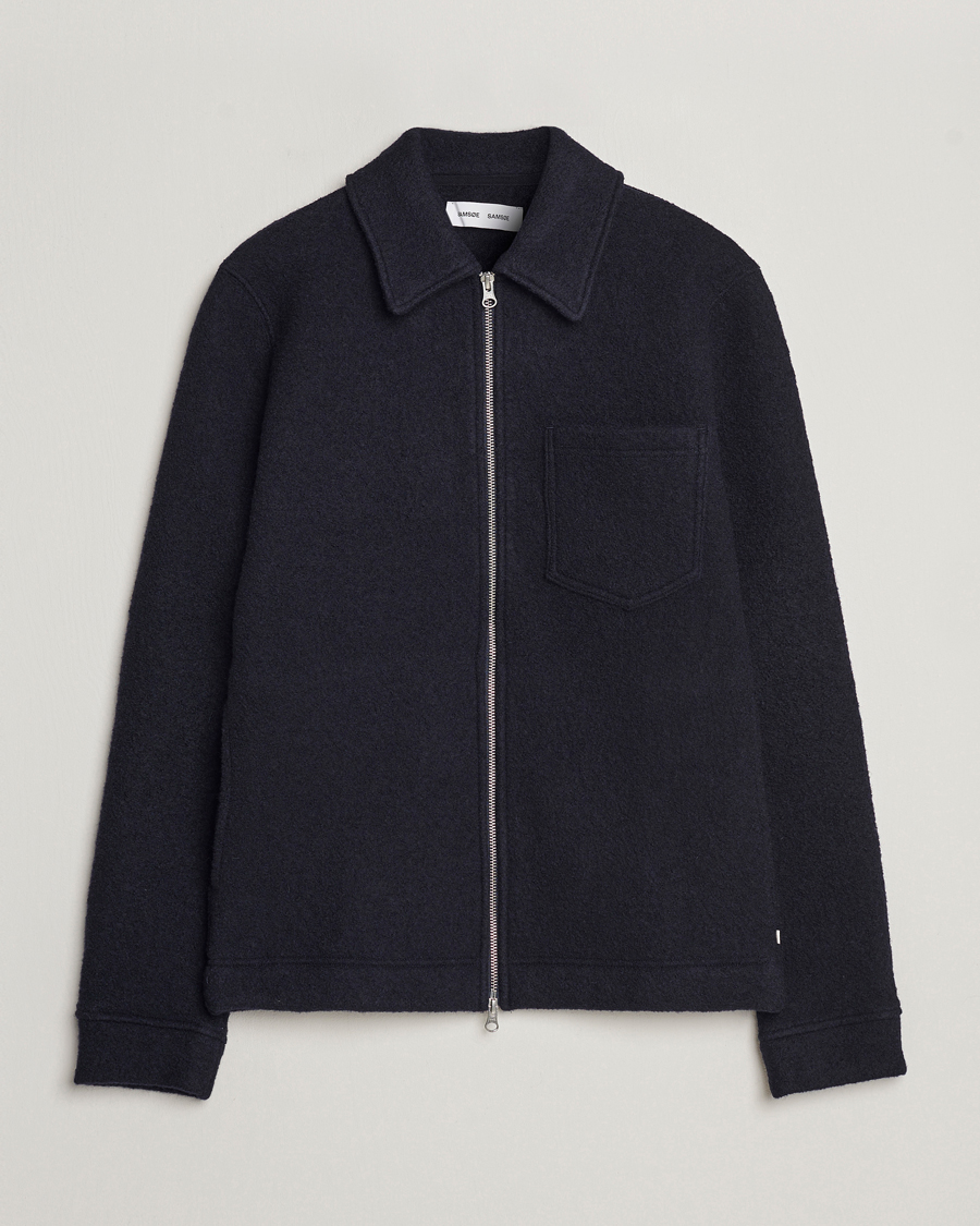 Heren | Truien | Samsøe Samsøe | Hannes Boiled Wool Full Zip Salute Navy