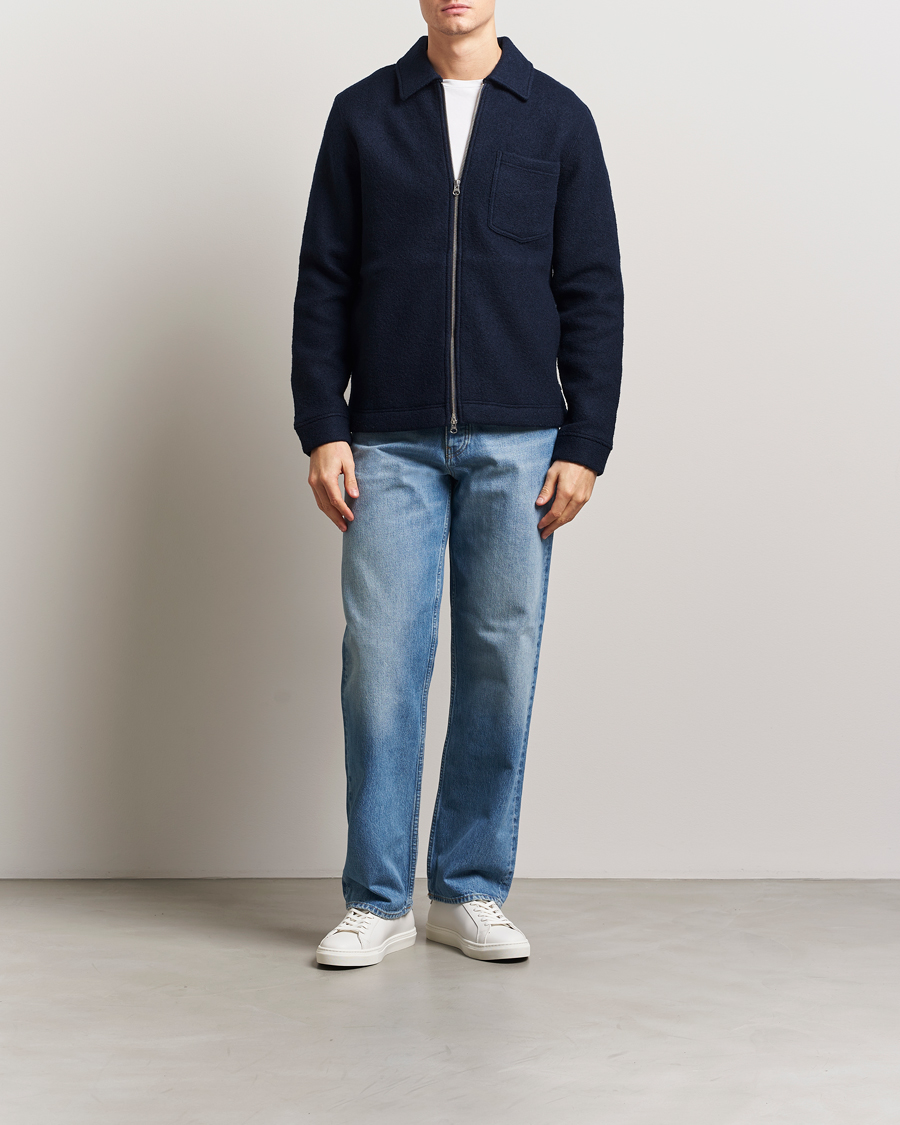 Heren | Truien | Samsøe Samsøe | Hannes Boiled Wool Full Zip Salute Navy