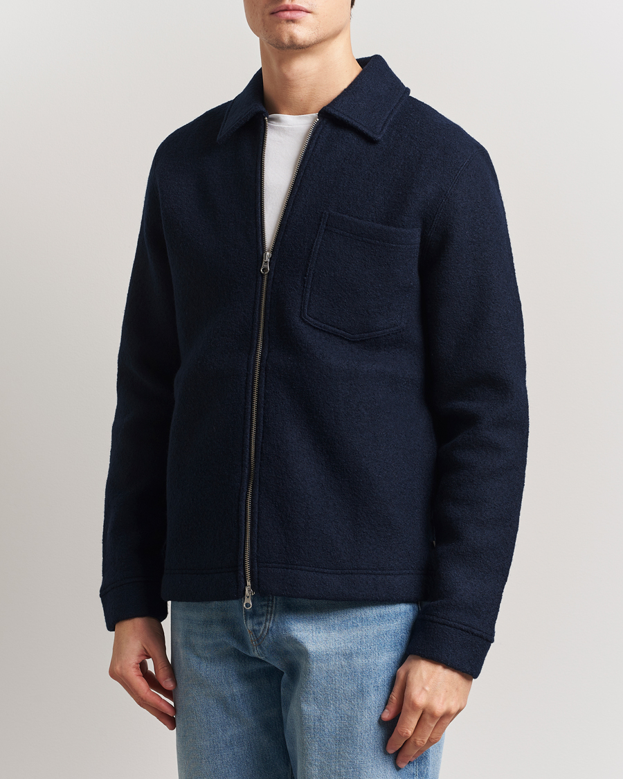 Heren | Truien | Samsøe Samsøe | Hannes Boiled Wool Full Zip Salute Navy