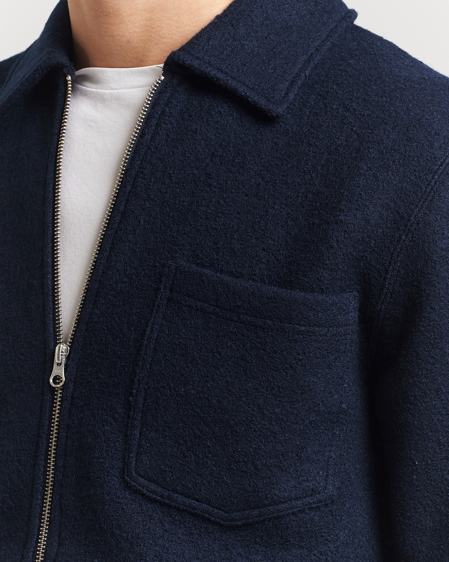 Heren | Truien | Samsøe Samsøe | Hannes Boiled Wool Full Zip Salute Navy