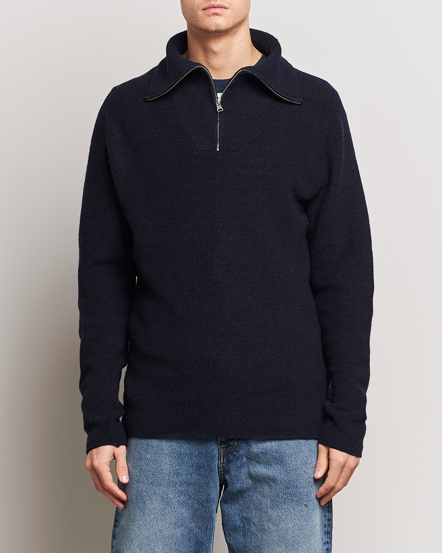 Heren | NN07 | NN07 | Carl Rib Knitted Half Zip Navy Blue