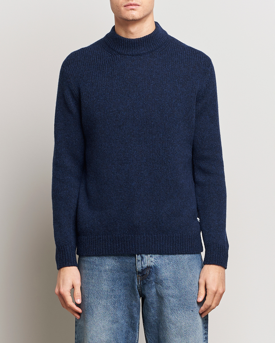 Heren | Truien | NN07 | Nick Mock Neck Sweater Navy Blue