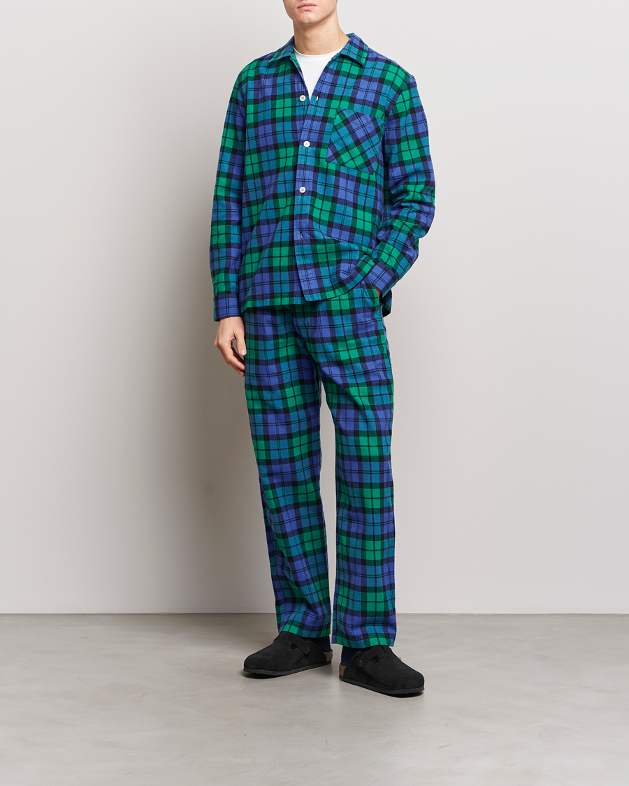 Heren | Pyjama's en gewaden | Tekla | Flannel Checked Pyjama Shirt Green/Blue