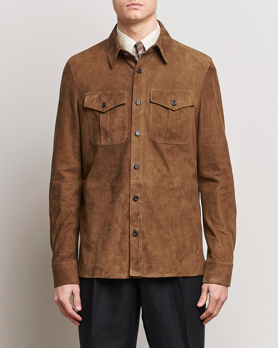 Heren | Leren jassen | Ralph Lauren Purple Label | Suede Shirt Jacket Dark Brown