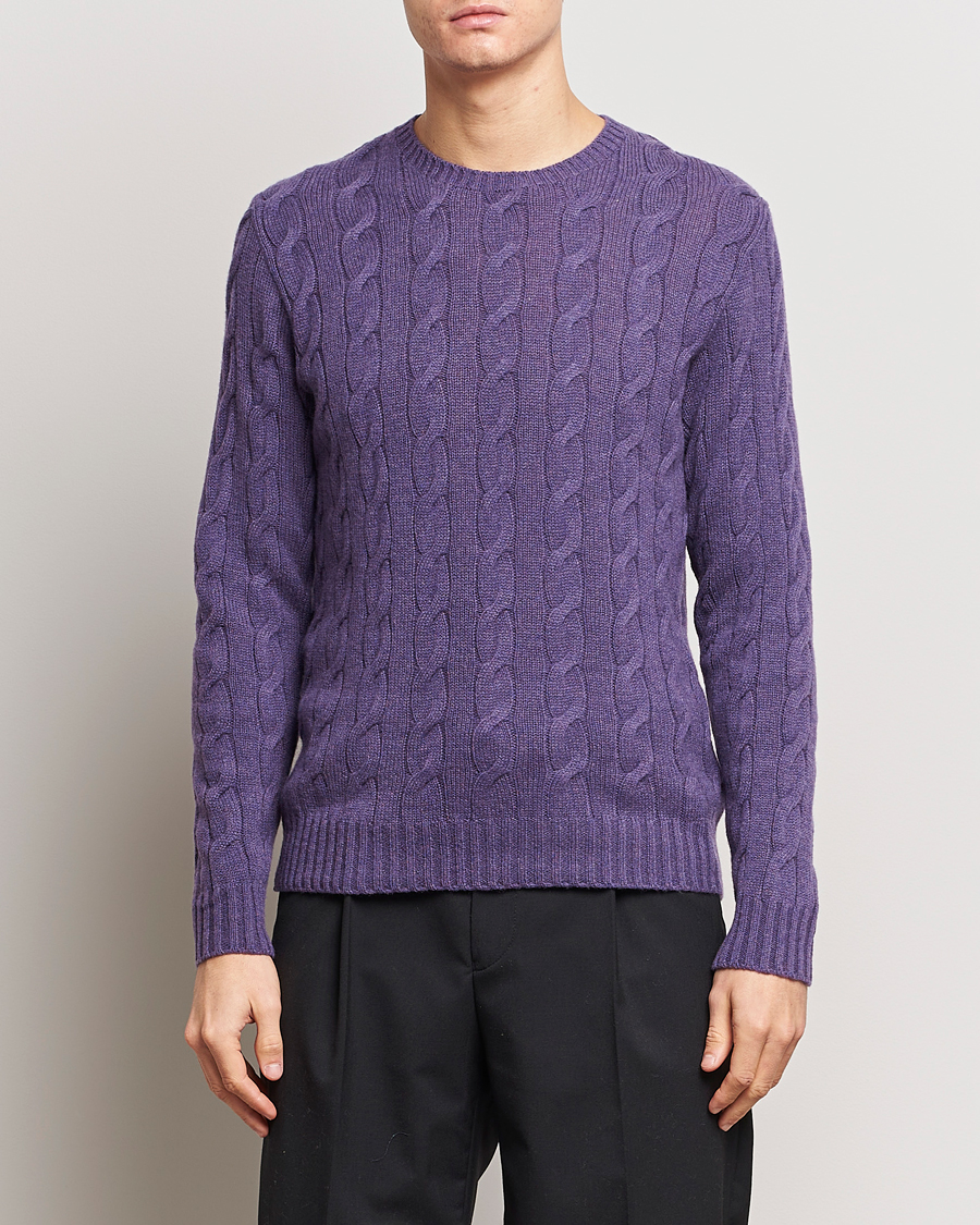 Heren | Sale | Ralph Lauren Purple Label | Cashmere Cable Sweater Purple Melange
