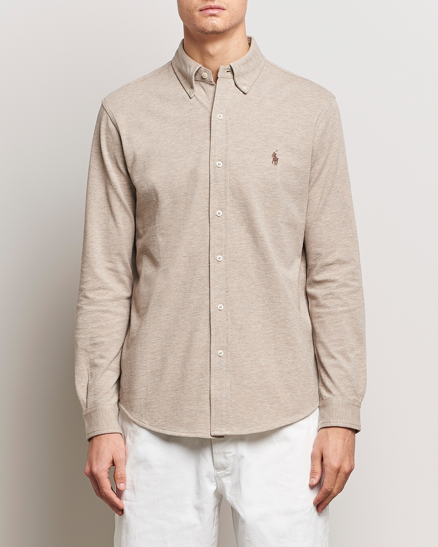 Heren | Overhemden | Polo Ralph Lauren | Slim Fit Featherweight Mesh Shirt Beige Heather