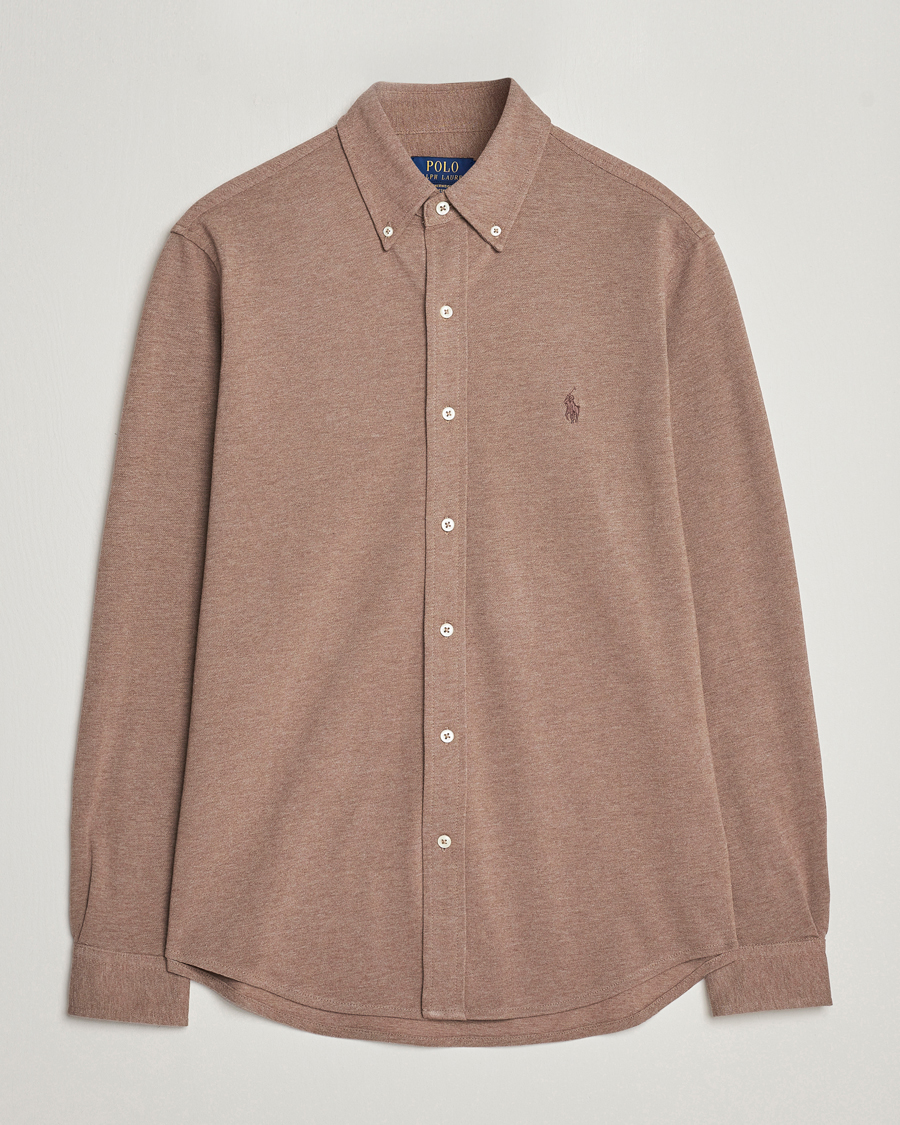 Heren | Overhemden | Polo Ralph Lauren | Slim Fit Featherweight Mesh Shirt Dark Taupe Heather