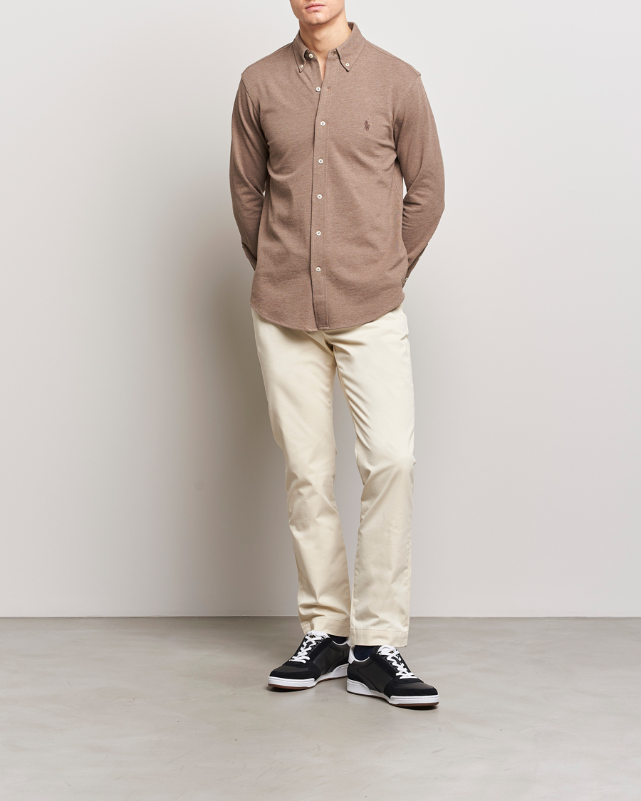 Heren | Overhemden | Polo Ralph Lauren | Slim Fit Featherweight Mesh Shirt Dark Taupe Heather