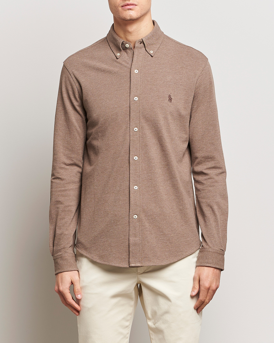 Heren | Overhemden | Polo Ralph Lauren | Slim Fit Featherweight Mesh Shirt Dark Taupe Heather