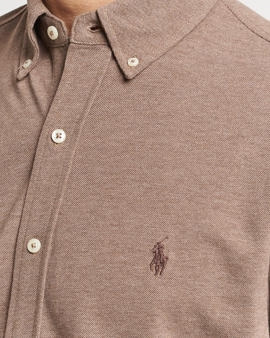 Heren | Overhemden | Polo Ralph Lauren | Slim Fit Featherweight Mesh Shirt Dark Taupe Heather
