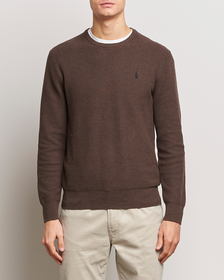 Heren |  | Polo Ralph Lauren | Textured Cotton Crew Neck Sweater Spa Brown Heather