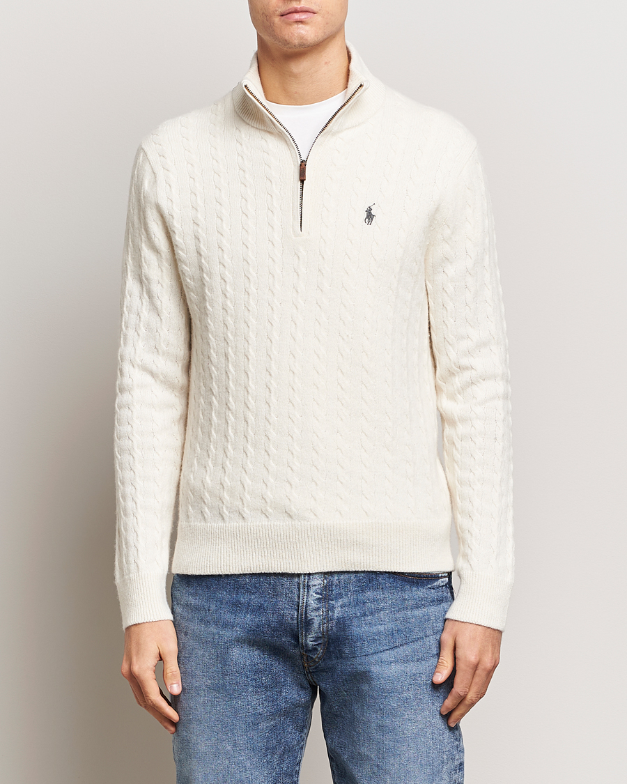 Heren | Half-zip | Polo Ralph Lauren | Wool/Cotton Cable Half-Zip Andover Cream