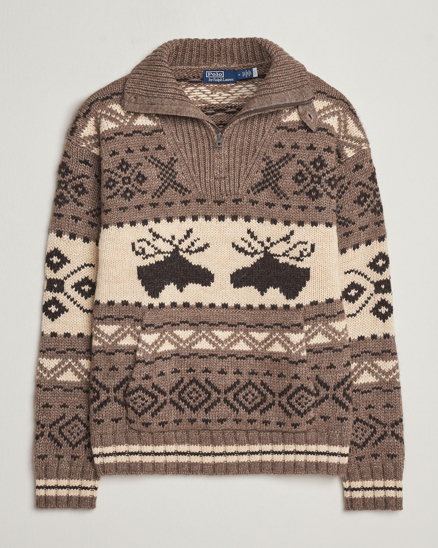 Heren | Truien | Polo Ralph Lauren | Wool Knitted Half-Zip Sweater Medium Brown