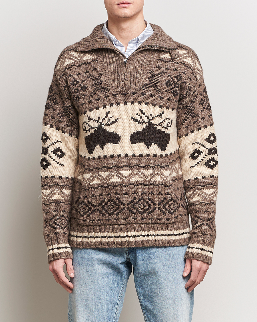 Heren | Gebreide truien | Polo Ralph Lauren | Wool Knitted Half-Zip Sweater Medium Brown