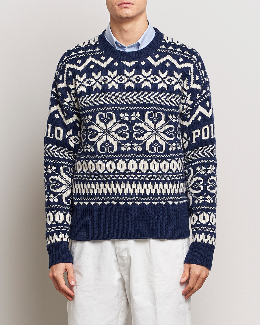 Heren | World of Ralph Lauren | Polo Ralph Lauren | Wool Knitted Snowflake Crew Neck Bright Navy
