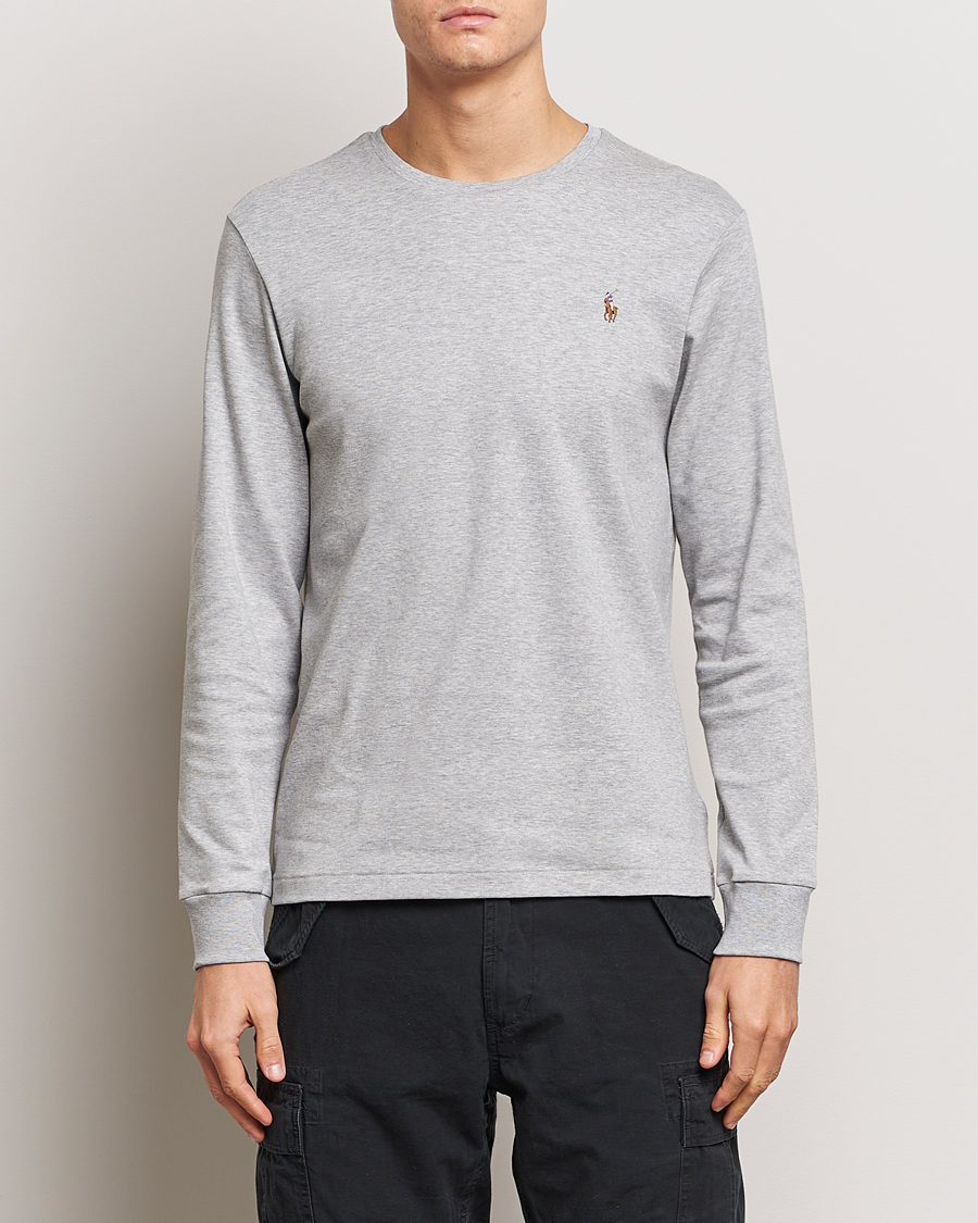 Heren | Sale -30% | Polo Ralph Lauren | Luxury Pima Cotton Long Sleeve T-Shirt Light Grey