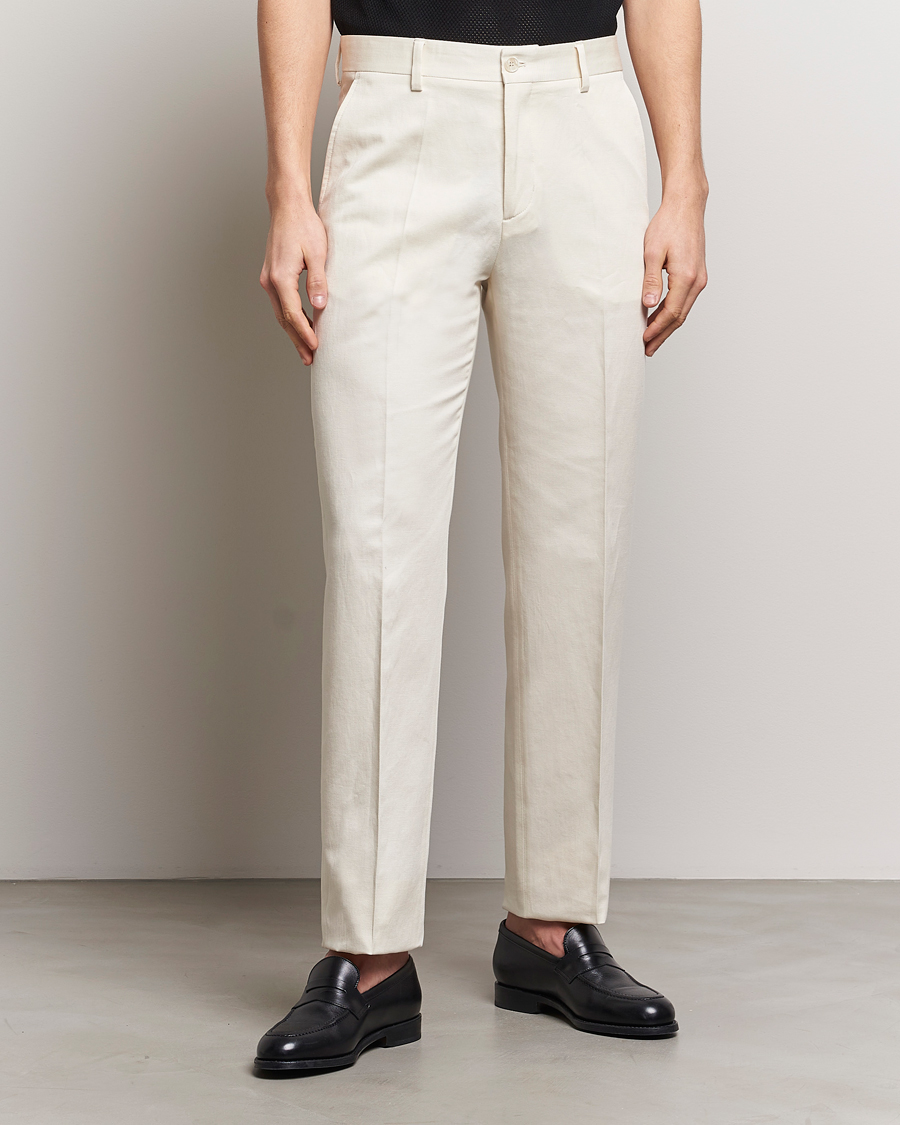 Heren | Broeken | Filippa K | Straight Linen Trousers Bone White