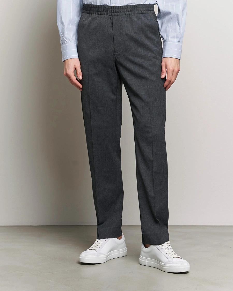 Men | Drawstring Trousers | Filippa K | Relaxed Terry Wool Trousers Dark Grey Melange