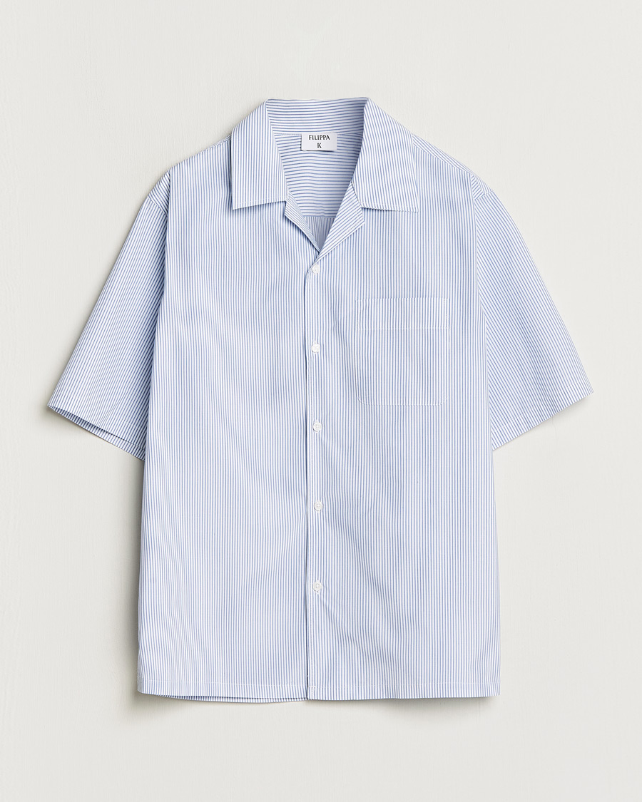 Heren | Overhemden | Filippa K | Striped Short Sleeve Resort Shirt Blue/White