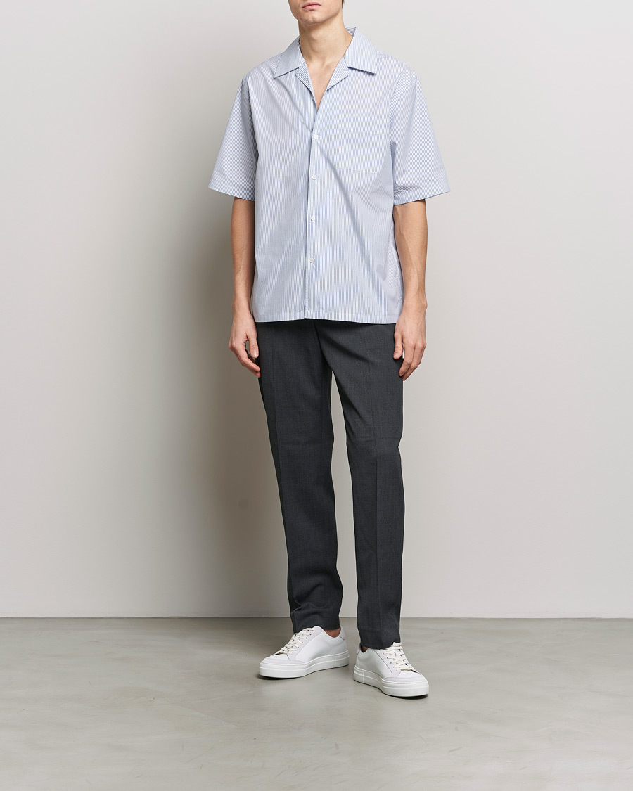 Heren | Overhemden | Filippa K | Striped Short Sleeve Resort Shirt Blue/White