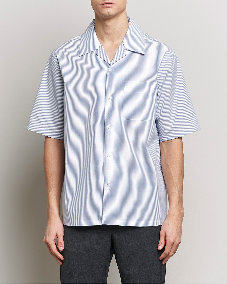Heren | Overhemden | Filippa K | Striped Short Sleeve Resort Shirt Blue/White