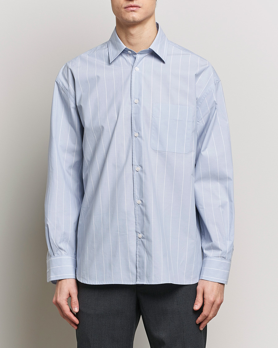 Heren | Casual overhemden | Filippa K | Striped Poplin Shirt Faded Blue/White