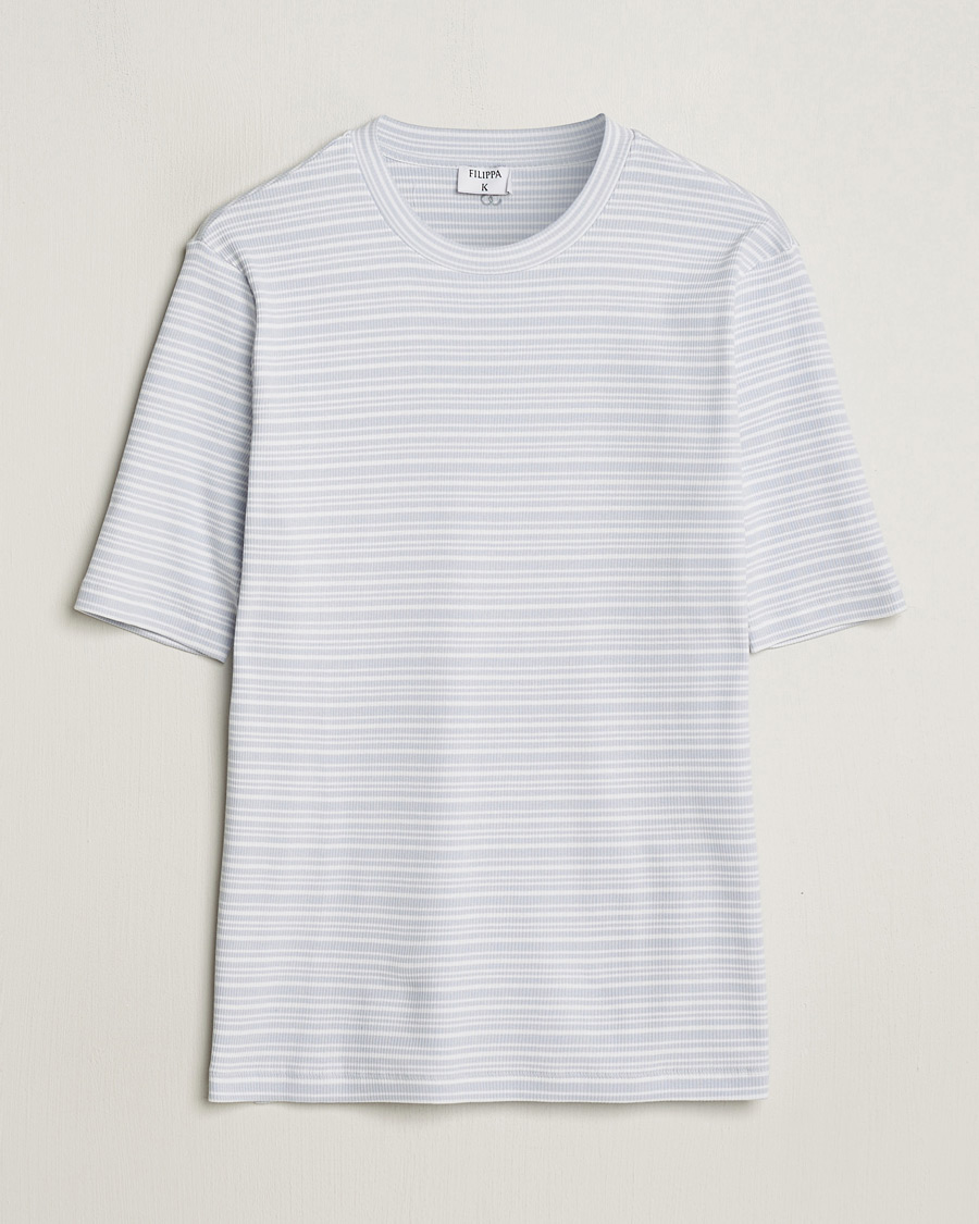Heren | T-shirts | Filippa K | Striped Rib T-Shirt Mist Blue/White
