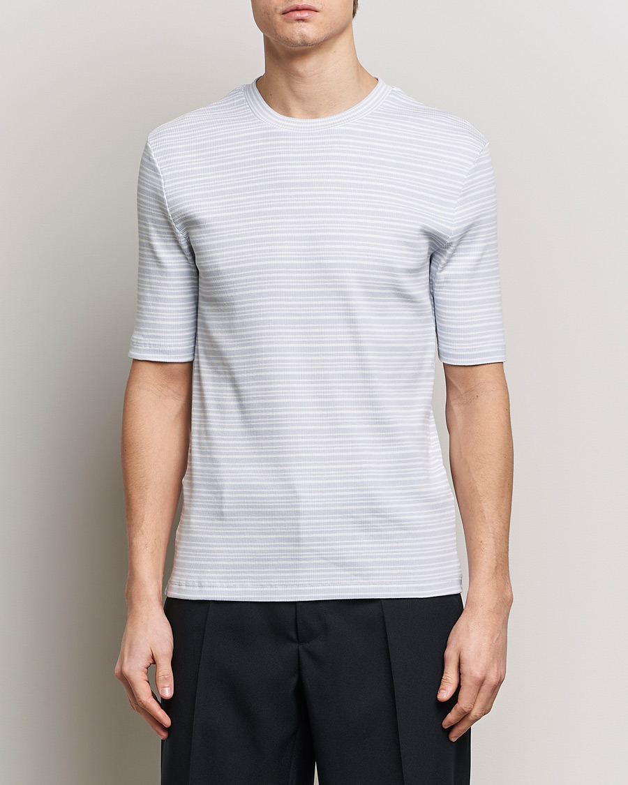 Heren | T-shirts met korte mouwen | Filippa K | Striped Rib T-Shirt Mist Blue/White
