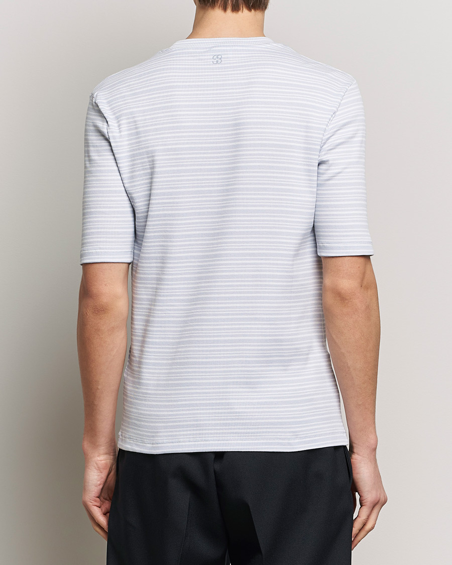 Heren | T-shirts | Filippa K | Striped Rib T-Shirt Mist Blue/White