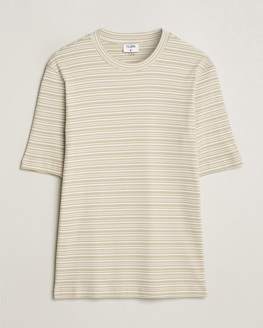 Heren | T-shirts | Filippa K | Striped Rib T-Shirt Dark Yellow/White