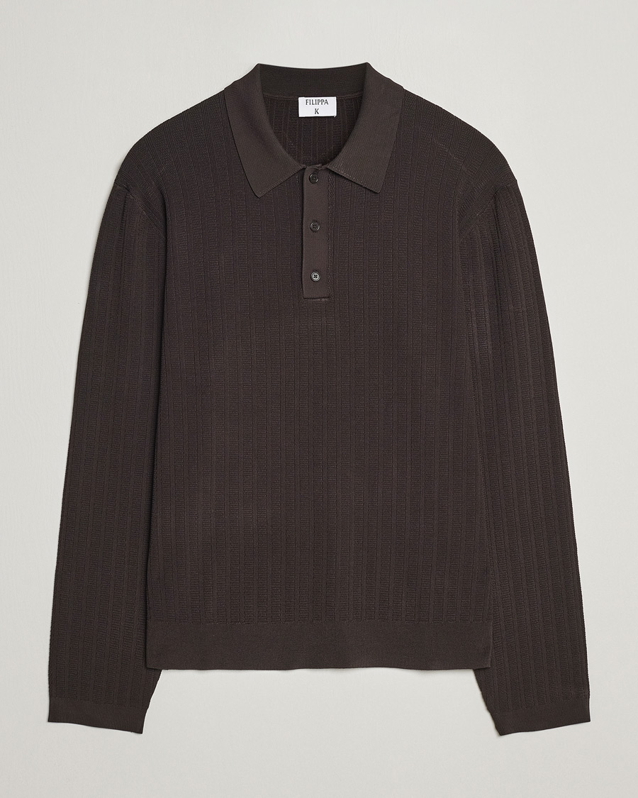 Heren | Truien | Filippa K | Structured Knitted Polo Dark Oak