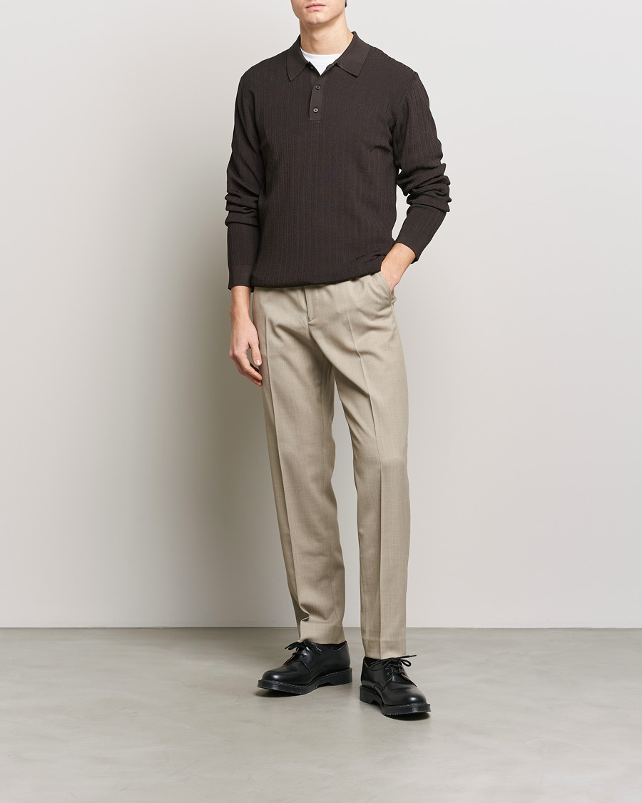 Heren | Truien | Filippa K | Structured Knitted Polo Dark Oak