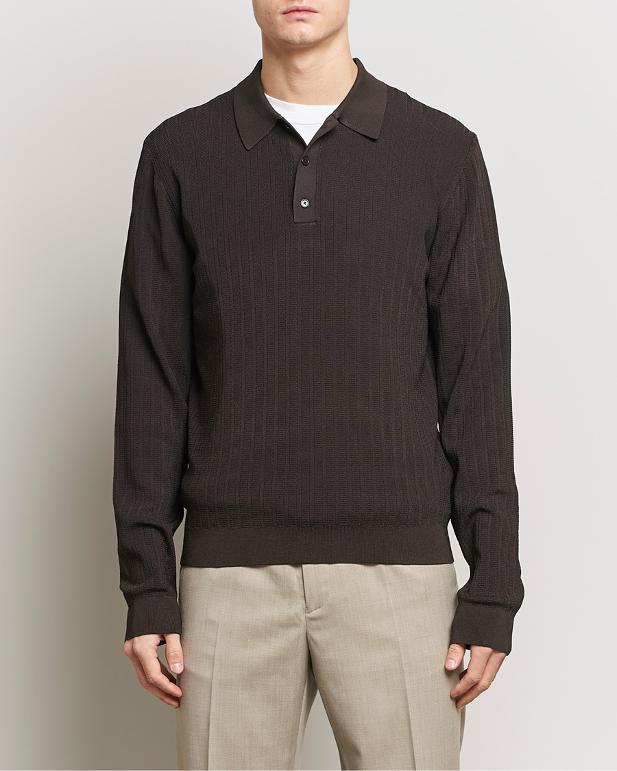 Heren | Filippa K | Filippa K | Structured Knitted Polo Dark Oak