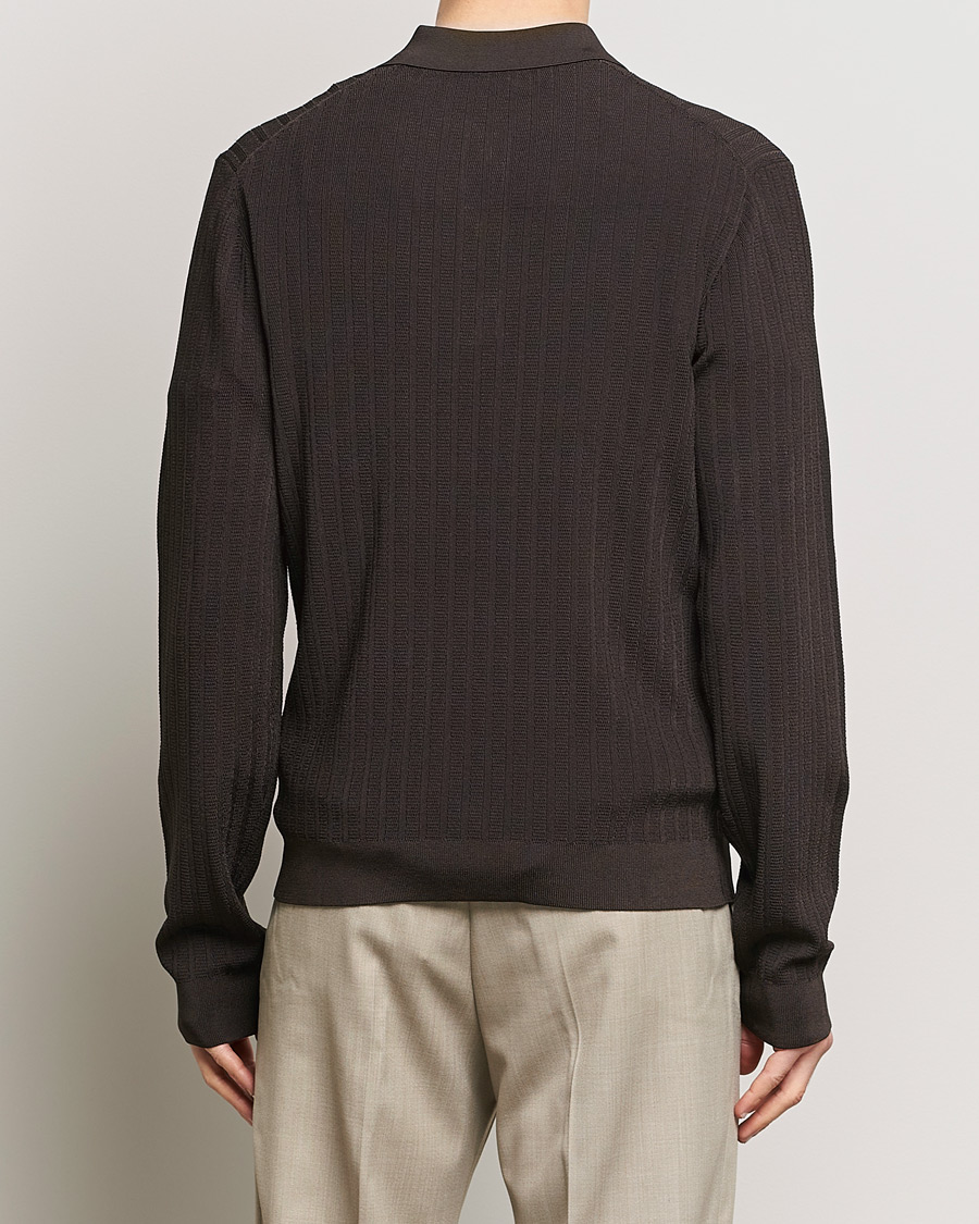 Heren | Truien | Filippa K | Structured Knitted Polo Dark Oak