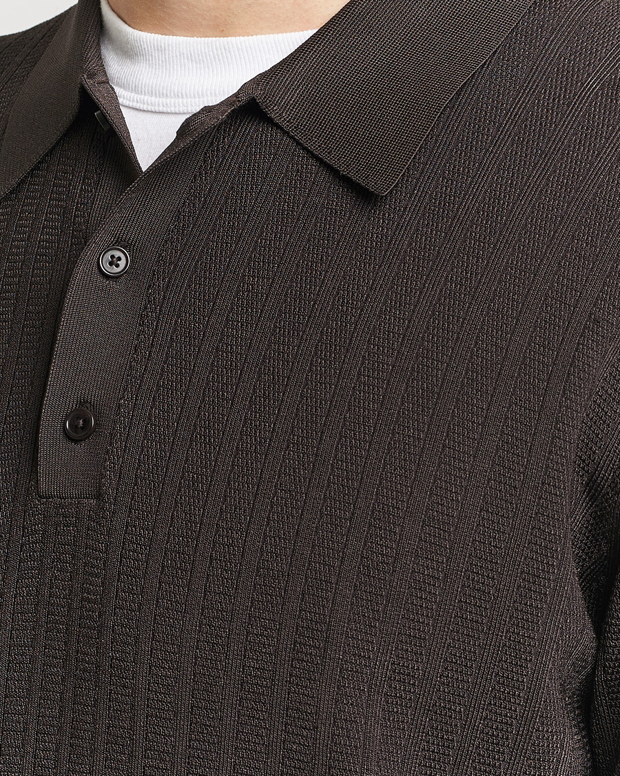 Heren | Truien | Filippa K | Structured Knitted Polo Dark Oak