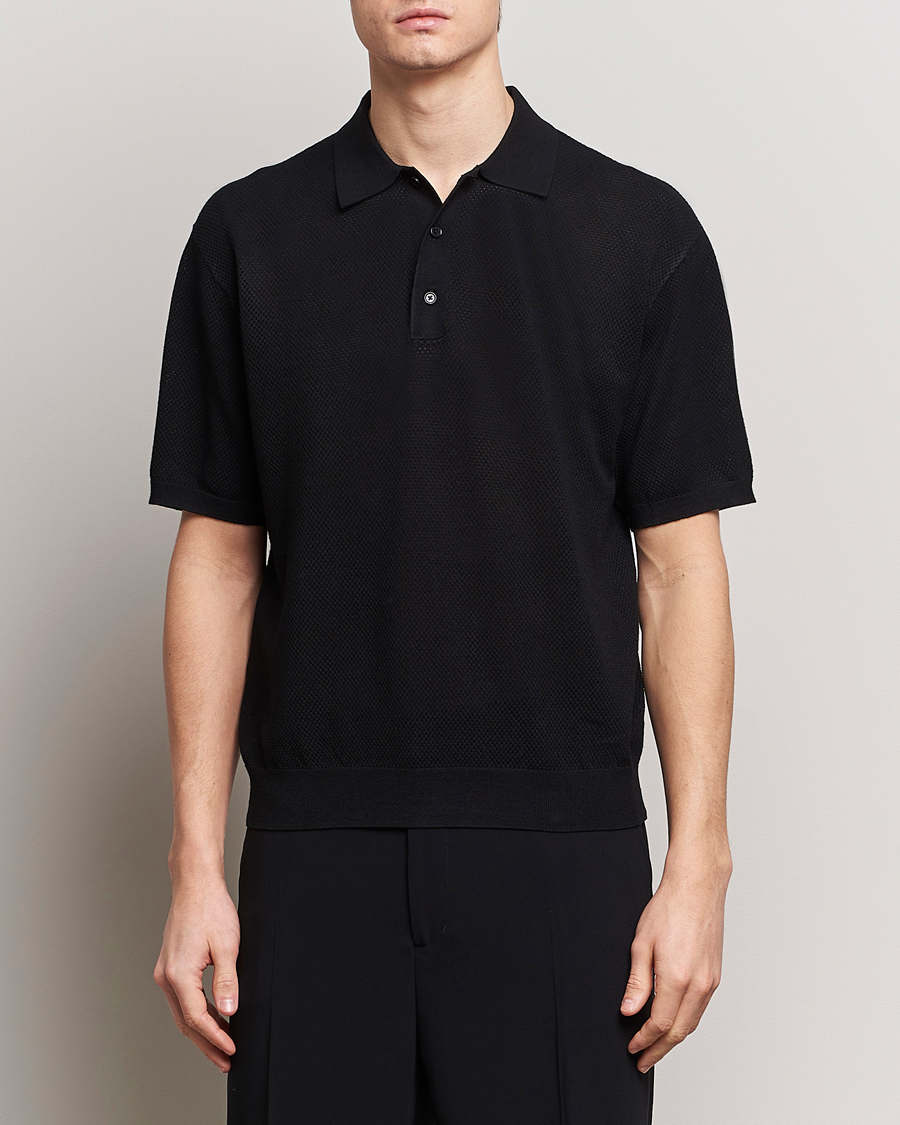 Heren | Poloshirts met korte mouwen | Filippa K | Mesh Knitted Polo Black