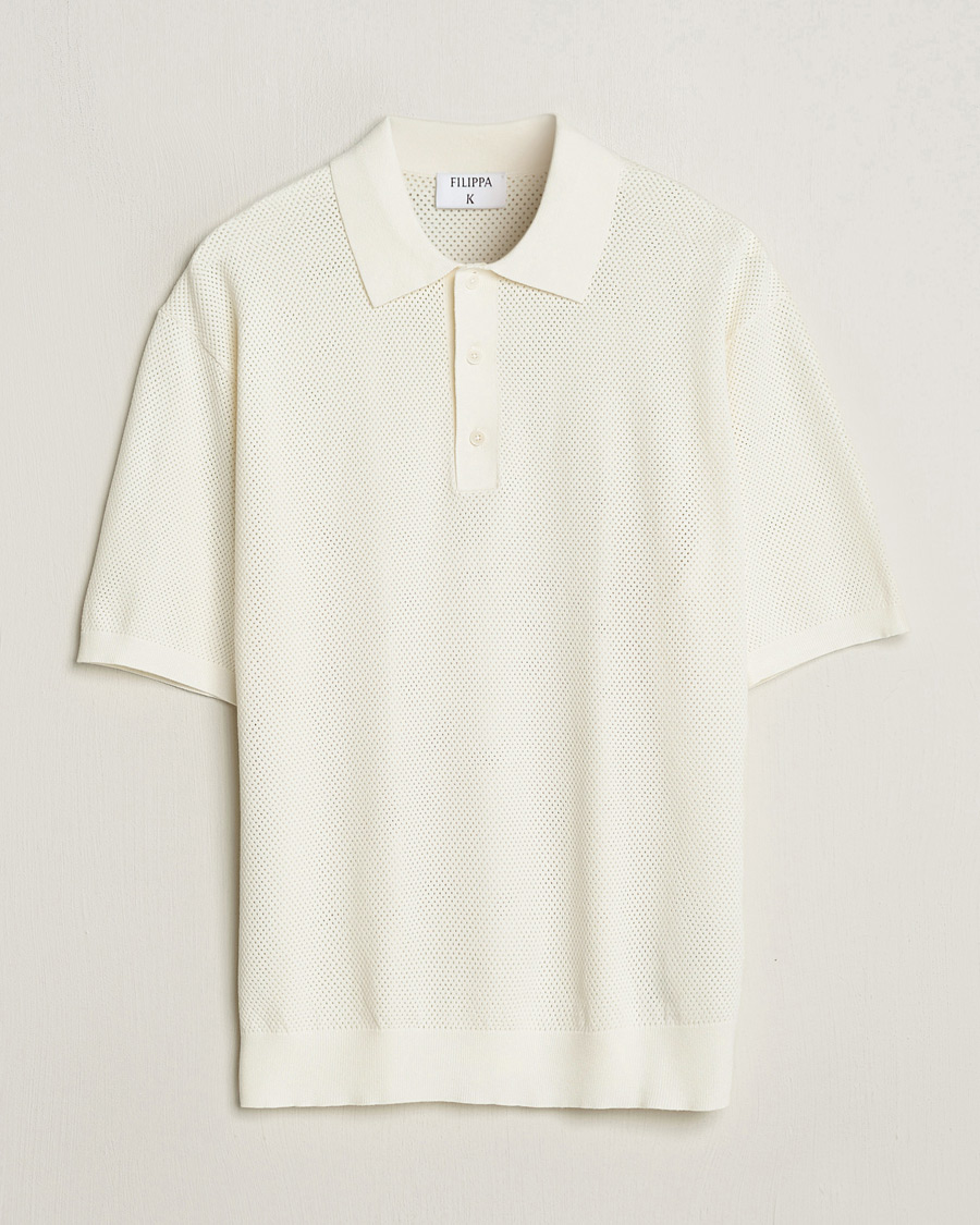 Heren | Polo's | Filippa K | Mesh Knitted Polo Chalk White