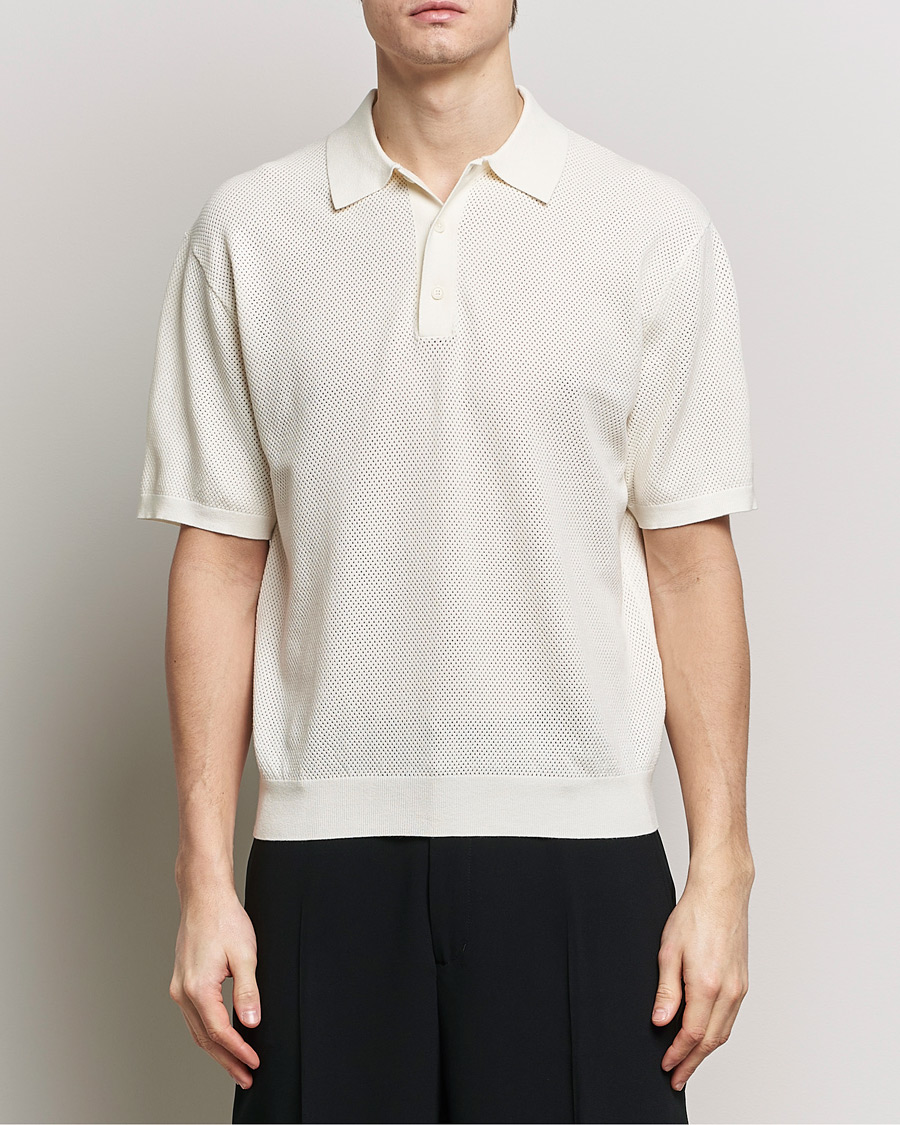 Heren | Poloshirts met korte mouwen | Filippa K | Mesh Knitted Polo Chalk White