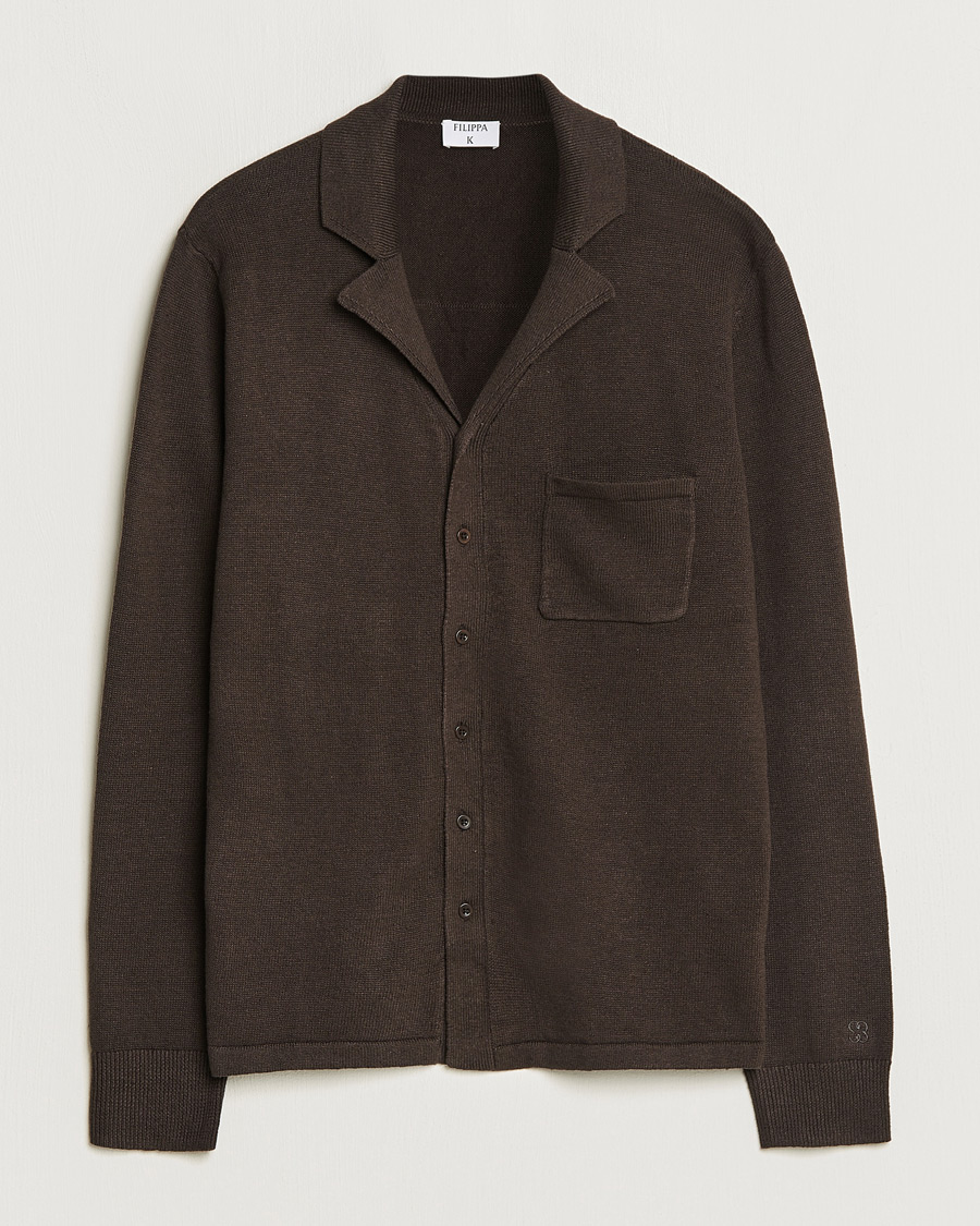 Heren | Truien | Filippa K | Cotton Linen Knitted Shirt Dark Oak