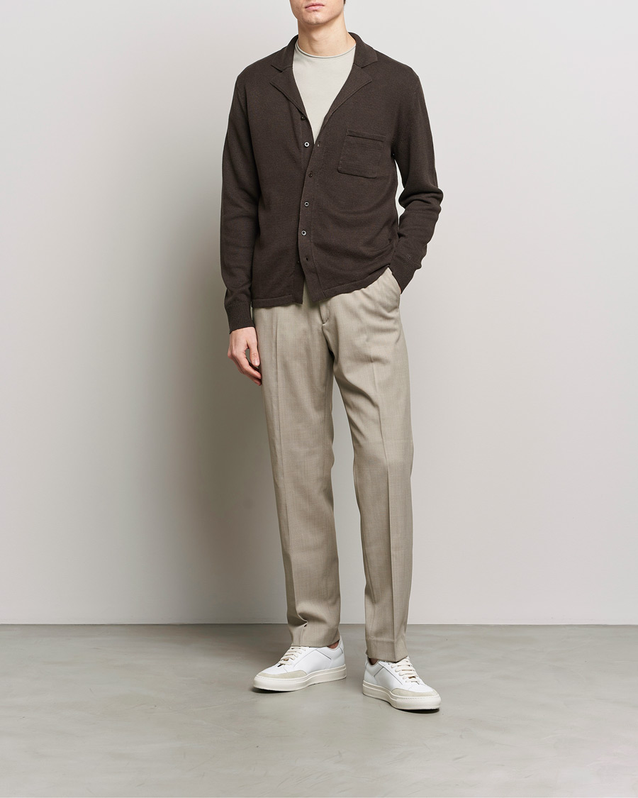 Heren | Truien | Filippa K | Cotton Linen Knitted Shirt Dark Oak